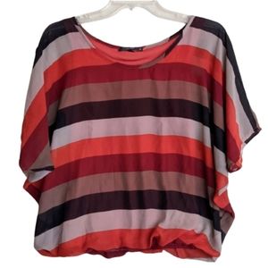 Papaya Top Orange Multicolor Stripe Chiffon Blouse Elastic Waist